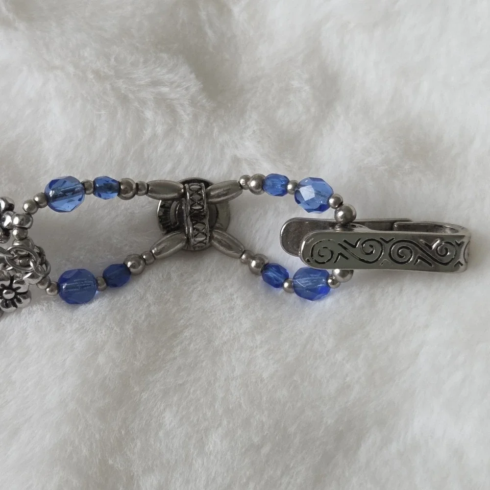 Lilla Rose Prism Badge Lanyard Silver Tone Blue Beaded ID Holder Teacher Nurse